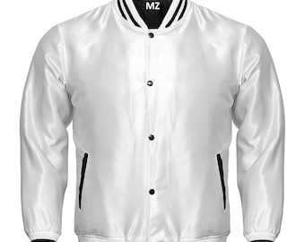 Chaqueta universitaria Chaqueta Letterman Chaqueta de satén blanca Chaqueta de béisbol Chaquetas universitarias personalizadas Chaqueta universitaria de equipo Chaqueta universitaria personalizada