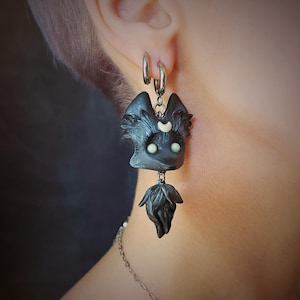 Black Fox Earrings – Witchcore Forest Jewelry, Fantasy Animal Accessories