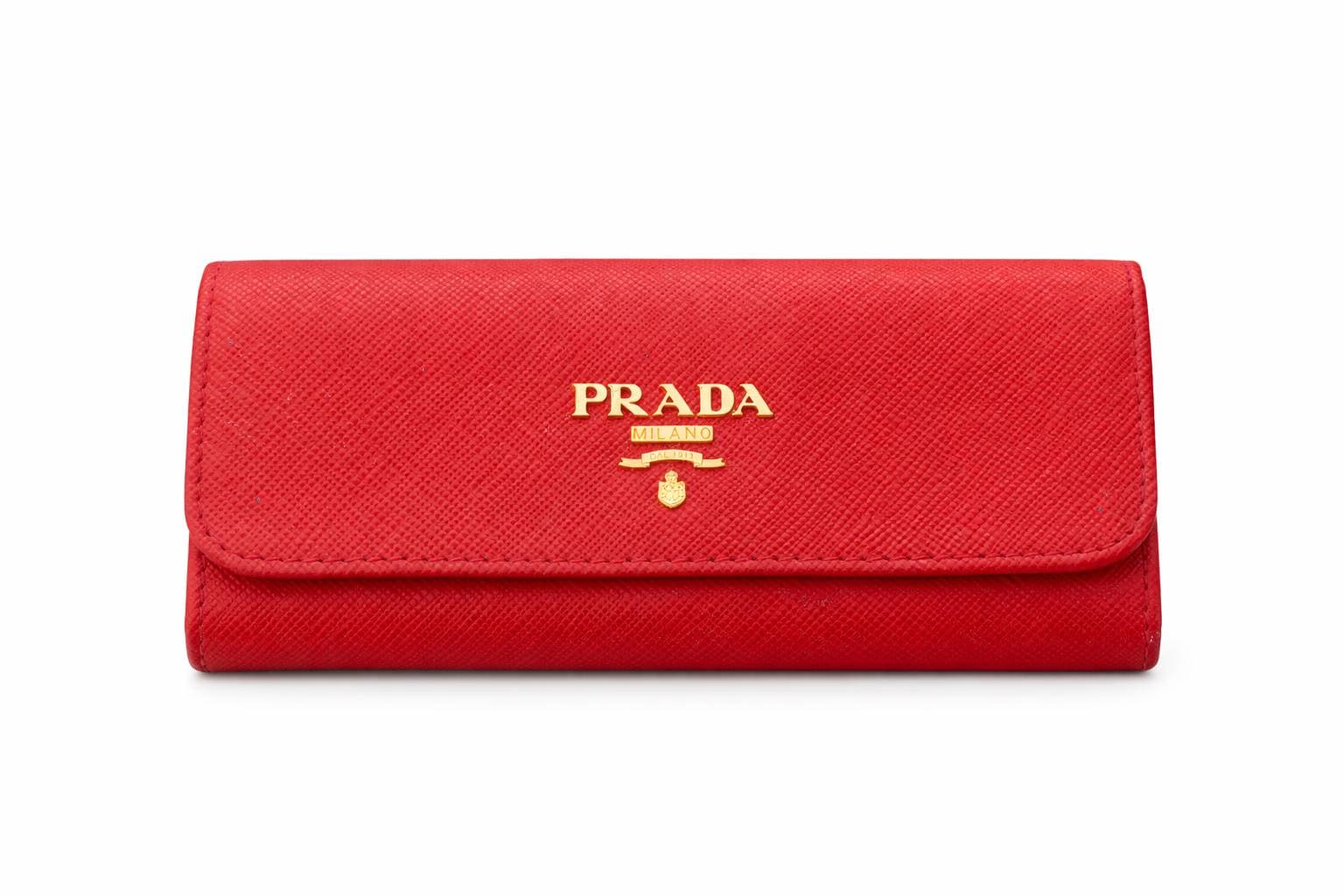 Prada Saffiano Leather Key Case Red 6 Hook Key Holder Milano Gold
