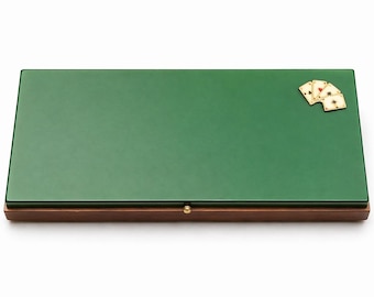 Houten speelkaartendoos pokerkoffer vintage groen deksel metalen kaarten inlegwerk opslag