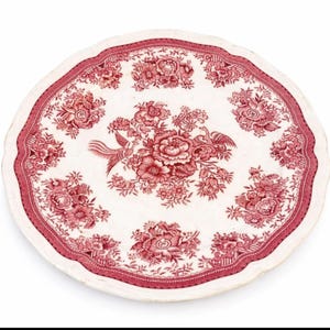 Plato Villeroy & Boch Fasan Vintage Rojo Transferware Plato de servir de porcelana alemana con diseño floral de pájaros