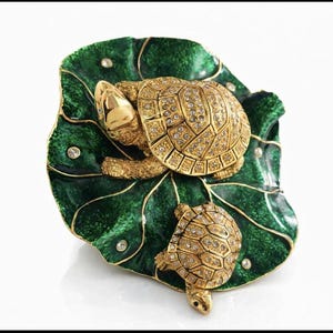 Portagioie tartaruga dorata, piattino vintage per gingilli, organizer decorativo smaltato a forma di foglia, regalo