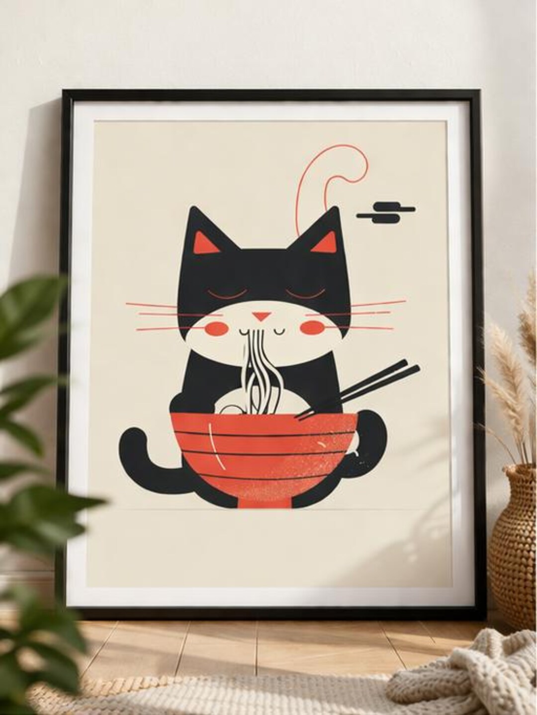 Minimalist Cat Ramen Poster – Japanese Style Wall Art - Etsy
