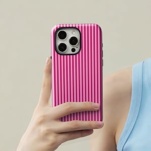 Classic Striped Light Pink Hot Pink Tough Case for iPhone 17, 16, 15, 14, 13, 12, 11, Plus, Pro Max,Samsung Galaxy S25, S24, S23, S22 Ultra