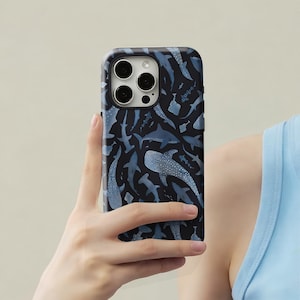 Blue Watercolor Shark Phone Case, Watercolor Aesthetic for iPhone 17, 16, 15, 14, 13, 12, 11, Pro Max, Plus, Samsung Galaxy S25, S24, S23