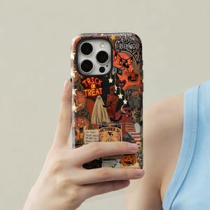 Halloween collage phone case, spooky retro phone case, for iPhone 17, 16, 15, 14, 13, 12, 11, Pro Max Plus, Samsung Galaxy S25, S24