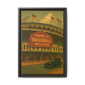 Vintage Baseball Framed Canvas, Vintage Baseball Stadium Wall Art, Retro Sports Nursery & Game Room Decor, Gift for Baseball Fans