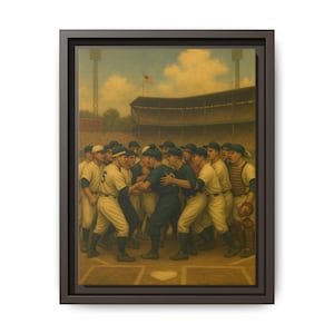 Vintage Baseball Wall Art | Framed Canvas Baseball Poster | Sports Home Decor for Man Cave, Office, Nursery | Baseball Gift