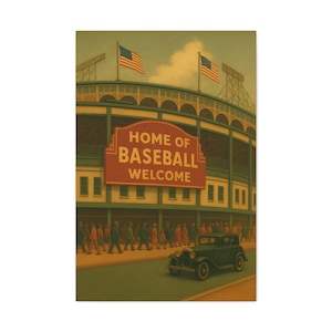 Vintage Baseball Wall Art, Retro Sports Canvas Print, Home of Baseball Decor, Boys Nursery, Americana Wall Art, Vintage Stadium Art
