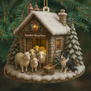 Schaf Farm 2D Acryl Ornament, rustikale Weihnachtsbaumdekoration
