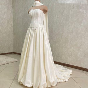 Ivory Taffeta Wedding Dress Set | Corset, Balloon Skirt with Train