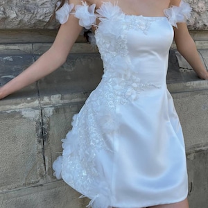 Mini lace wedding dress,short corset wedding dress,reception dress,custom wedding dress,cocktail dress,beach wedding dress,rehearsal dinner