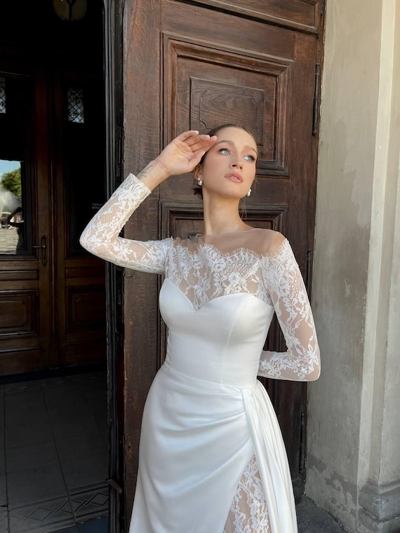 bohemian corset wedding dress Lace See Through Corset Boho Wedding Dress With Sleeves  Lisposa
