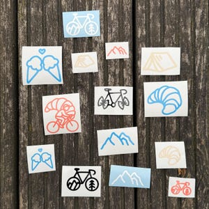 Minimalistischer Fahrrad Sticker – Motive wie Croissant, Zelt, Eis, Berg und Bike von Sonntagsschön
