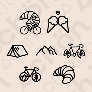 Minimalistische Fahrrad Sticker Designs – Eis, Croissant, Berg, Zelt und Bike Symbole von Sonntagsschön