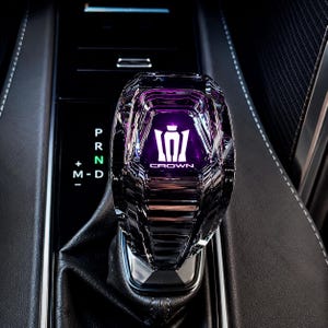 Crown Style Illuminated Crystal Gear Shift Knob, Purple LED Light Up Shifter Handle, Luxury Car Interior Accessories Gift