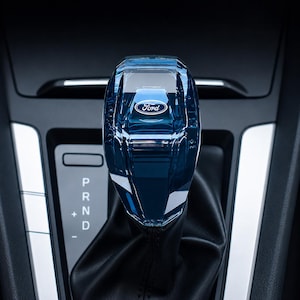 Ford Style Illuminated Crystal Gear Shift Knob, Blue LED Light Up Shifter Handle, Luxury Car Interior Accessories Gift