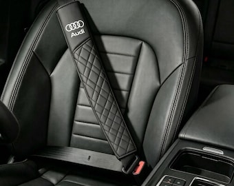 Long Seat Belt Shoulder Pad For Audi  Owners, Quilted Leather Material, Front And Rear Row Compatible
