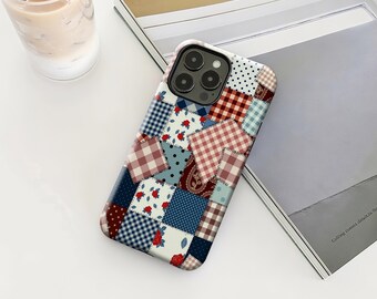 Vintage Plaid Patchwork Collage Phone Case: Quilted Style,  iPhone 17/16/15/14/13/12 Plus/Pro Max and Samsung S25/S24/S23/S22 Plus.