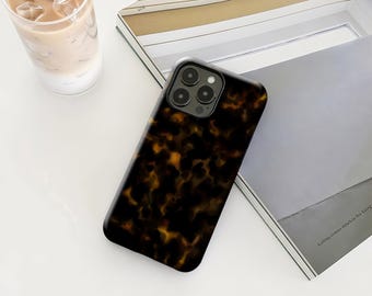 Dark Amber Tortoise Shell Phone Case with iPhone 17 16 15 14 13 12 Plus Pro Max, Compatible with Samsung S25 S24 S23 S22 Plus Ultra.