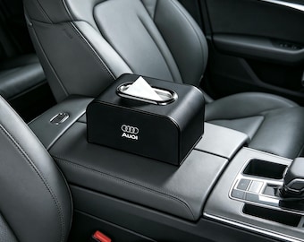 Audi  PU Leather Tissue Box Holder, Center Armrest Napkin Dispenser,   Easy Reach Storage Accessory