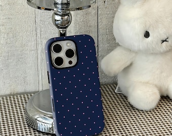 Dunkelblaue Polka Dot Handyhülle für iPhone 17/16/15/14/13/12+ Pro Max und Samsung S25/S24/S23/S22 Ultra