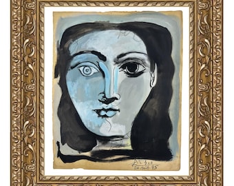Pablo Picasso, tekening, schilderij, kunstportret van een vrouw, 1945. Ingelijst.
