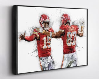 Patrick Mahomes & Travis Kelce Kansas City Chiefs Canvas Print  Wall Art Framed Poster Football Decor Gift for Fans