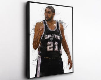 Tim Duncan Canvas Print – San Antonio Spurs NBA Basketball Wall Art Framed Poster, Sports Decor for Man Cave & Spurs Fans