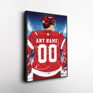 Detroit Red Wings Jersey NHL Personalized Jersey Custom Name and Number Canvas Wall Art Home Decor Framed Poster Man Cave Gift