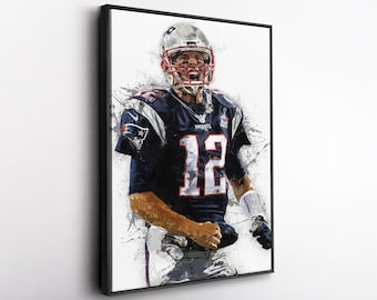 Tom Brady New England Patriots Canvas Print  Football Wall Art Framed Poster Man Cave Decor Sports Gift for Patriots Fans