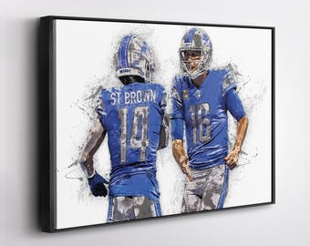 Jared Goff & Amon-Ra St. Brown Detroit Lions Canvas Print  Wall Art Framed Poster Football Decor Gift for Fans