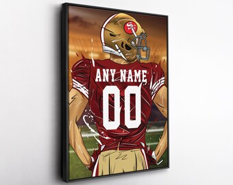San Francisco 49ers Jersey Personalized Jersey  Custom Name and Number Canvas Wall Art Home Decor Framed Poster Man Cave Gift