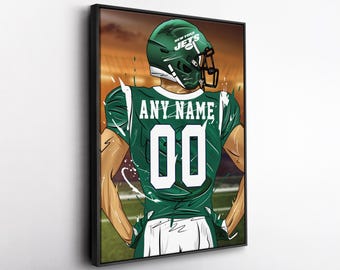 New York Jets Jersey Personalized Jersey  Custom Name and Number Canvas Wall Art Home Decor Framed Poster Man Cave Gift