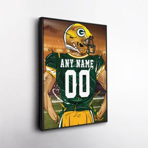 Green Bay Packers Jersey Personalized Jersey NFL Custom Name and Number Canvas Wall Art Home Decor Framed Poster Man Cave Gift