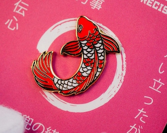Swimming koi fish enamel pin - classic kohaku design