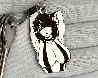 Llavero de waifu de anime: accesorio JDM de acero inoxidable de primera calidad para entusiastas de los coches y fans del anime: una idea de regalo duradera.