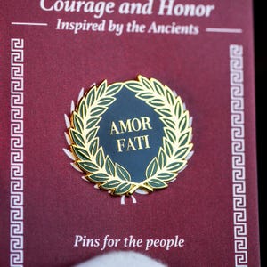 Roman enamel pin – amor fati – stoic laurel wreath image 1