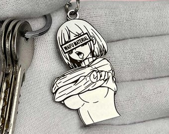 Llavero de anime Waifu: accesorio JDM de acero inoxidable premium para entusiastas de los autos y fanáticos del anime: una idea de regalo duradera