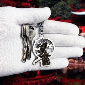 Samurai keychain - jdm accessory for car enthusiasts & japanese culture lovers - durable gift for collectors - metal jdm keychain tag