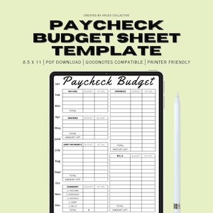 Goodnotes Budget Planner: Paycheck Expense Tracker (Printable PDF)