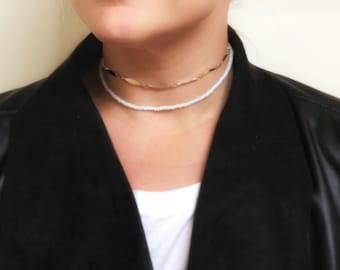 Gold and pale blue choker
