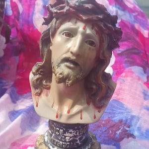 Holy Christ of Agony Santo Cristo de Limpias bust, religious, wood resin, Our Lord, Jesu, Jesus Christ, God, Spain, vintage, mid Century