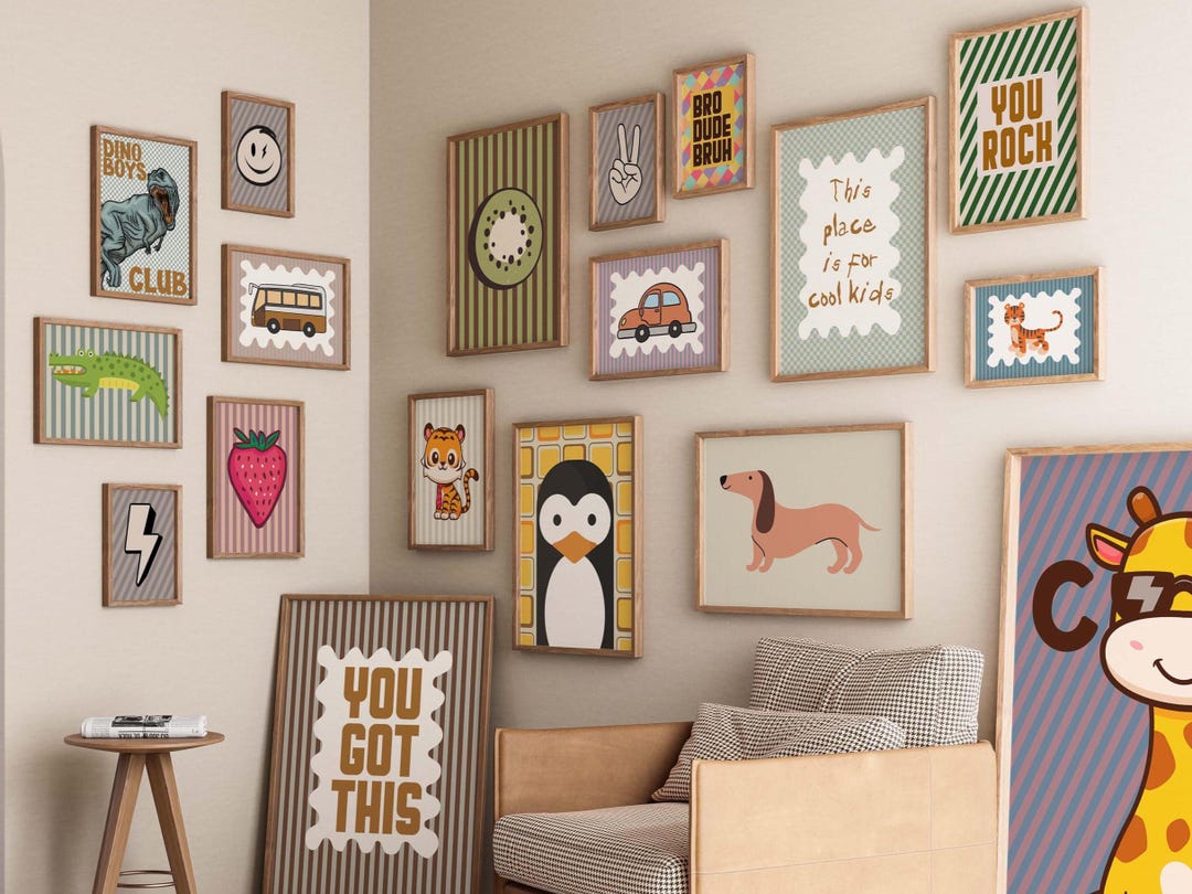 Kids Room Poster Collection, Cute Tigers, Penguins, Dogs, Animals, Cars