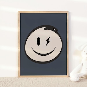 Cool Smiley Face Wall Art, Trendy Printable Poster, Digital Download Artwork for Teen Bedroom, Modern Kids Room Decor