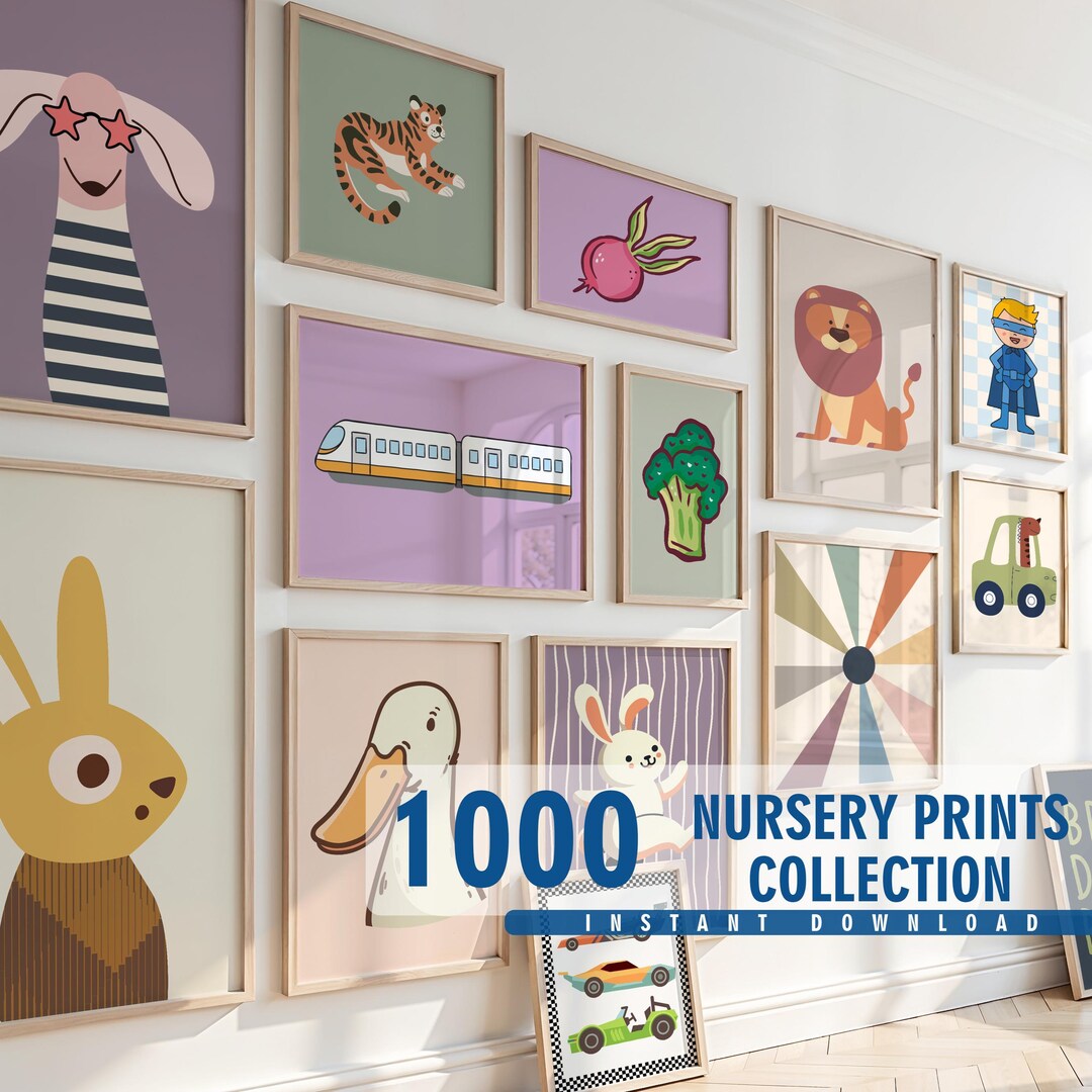 1000 Nursery Wall Art Bundle Printable, Baby & Toddler Room Decor Set ...