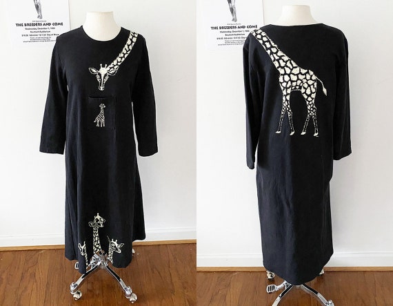 90s Giraffes Cotton Maxi Dress | Loose Fit | Size