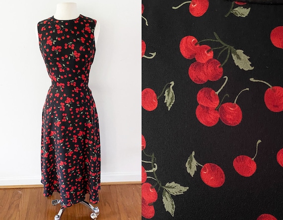 Cherries Evening Dress | Talbots, Vintage | Size M