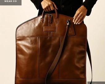 Personalized Leather Suit Carrier: Handmade Travel Garment Bag, Groomsmen Gift