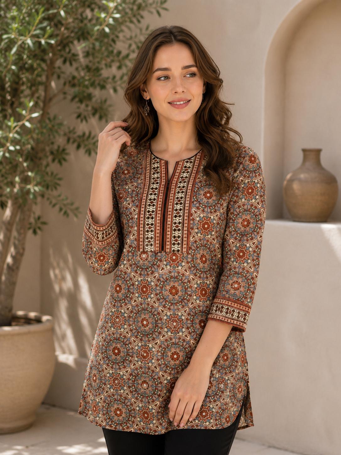 Hand Block Print Cotton Short Kurti for Women, Indian Ethnic Tunic Top, Boho Floral Kurta, Casual Summer Kurti, Handmade Gift
